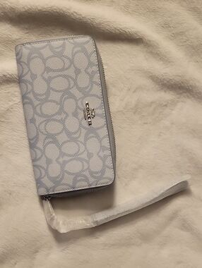 Coach Light Blue Signature Zip Wristlet